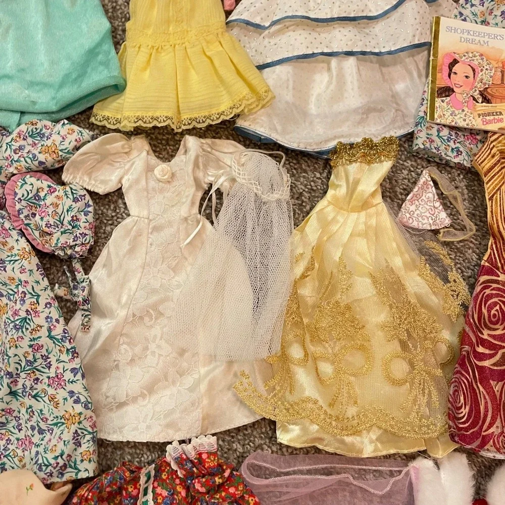 Vtg 50+ Lot Barbie Doll Clothes Gown 80s 90s Dresses Tops Skirt Sets accessories